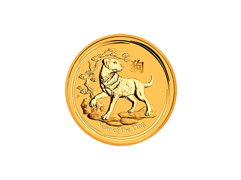 Buy original gold coins 1 oz Gold 2018 Lunar II Dog with Bitcoin!