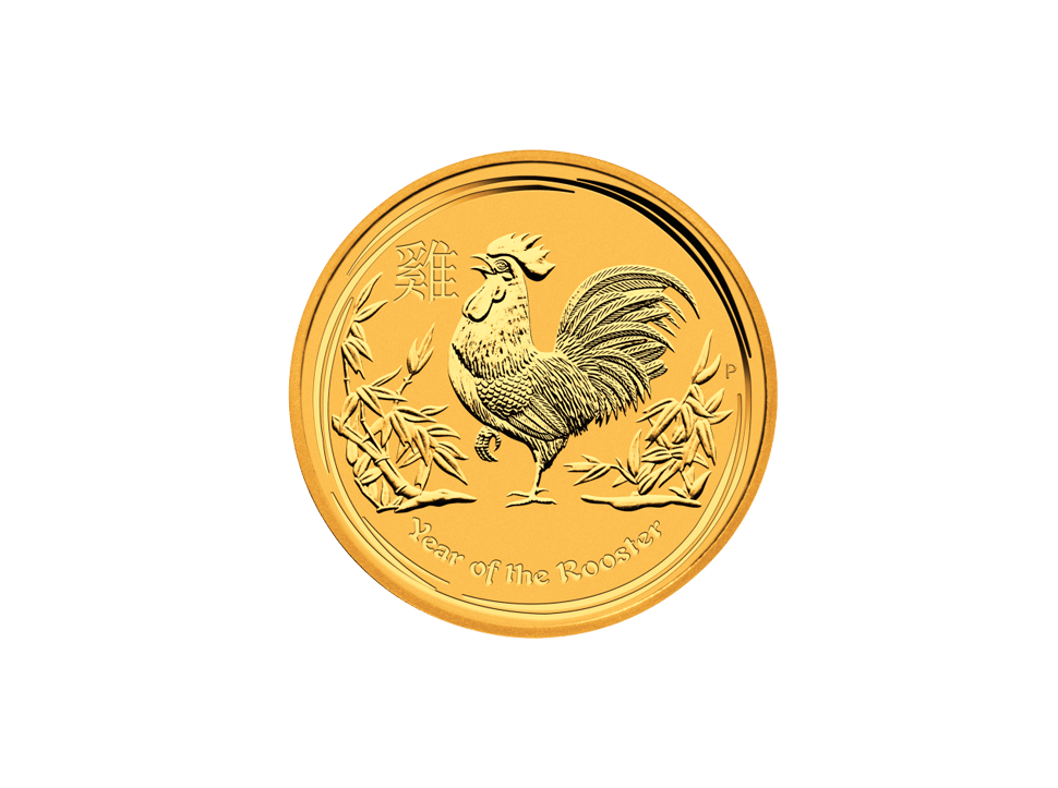 Buy original gold coins 1 oz Gold Lunar Rooster 2017 with Bitcoin!