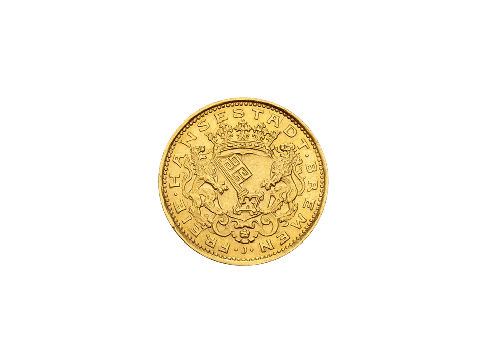 Buy original gold coins Bremen 10 Mark 1907 coat of arms German Empire with Bitcoin!