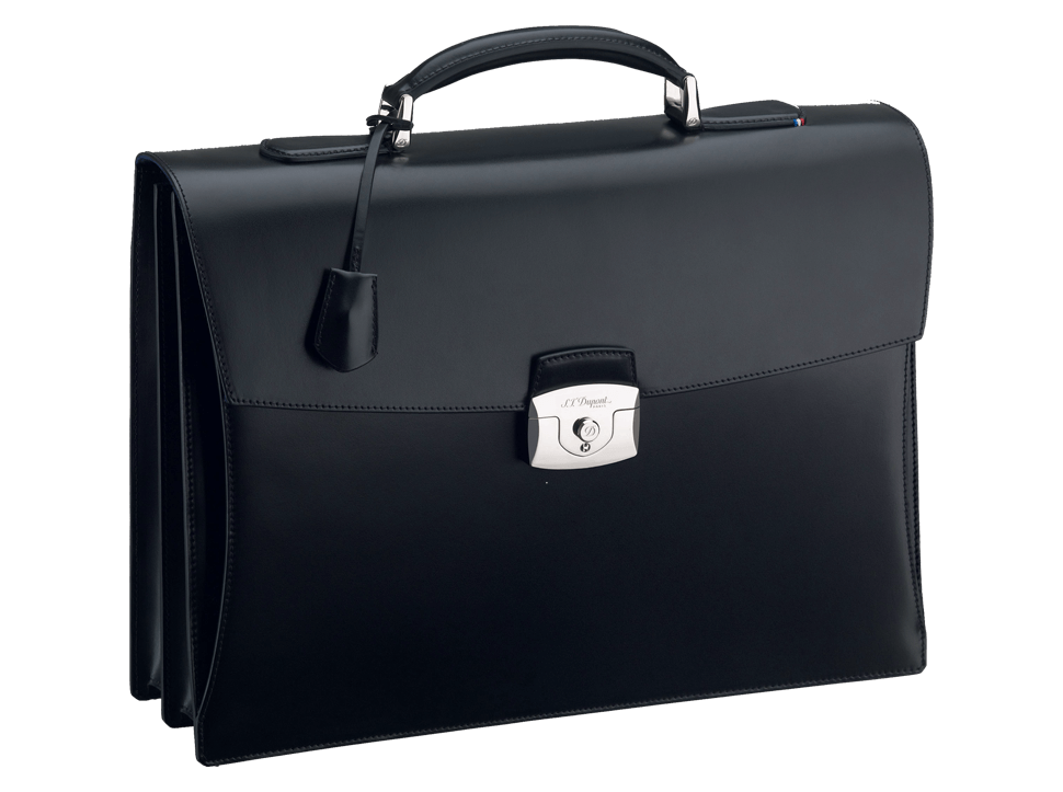 Buy original leather bags S.T. Dupont Double Gusset Briefcase Line D Leather Black 181002 with Bitcoin!