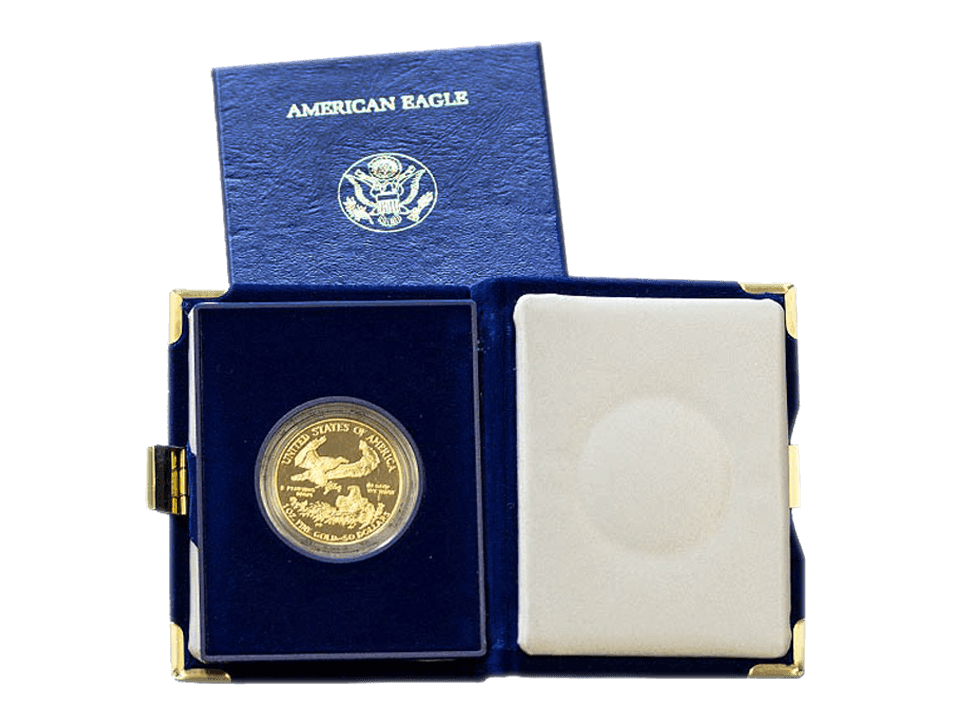 Buy original gold coins USA 1 oz American Eagle Polished Plate Gold with Bitcoin!