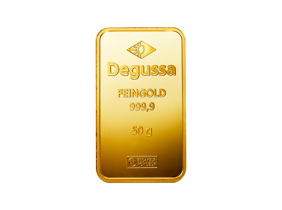  BitDials | Buy original Degussa Gold Bar (embossed) 50 g with Bitcoin!
